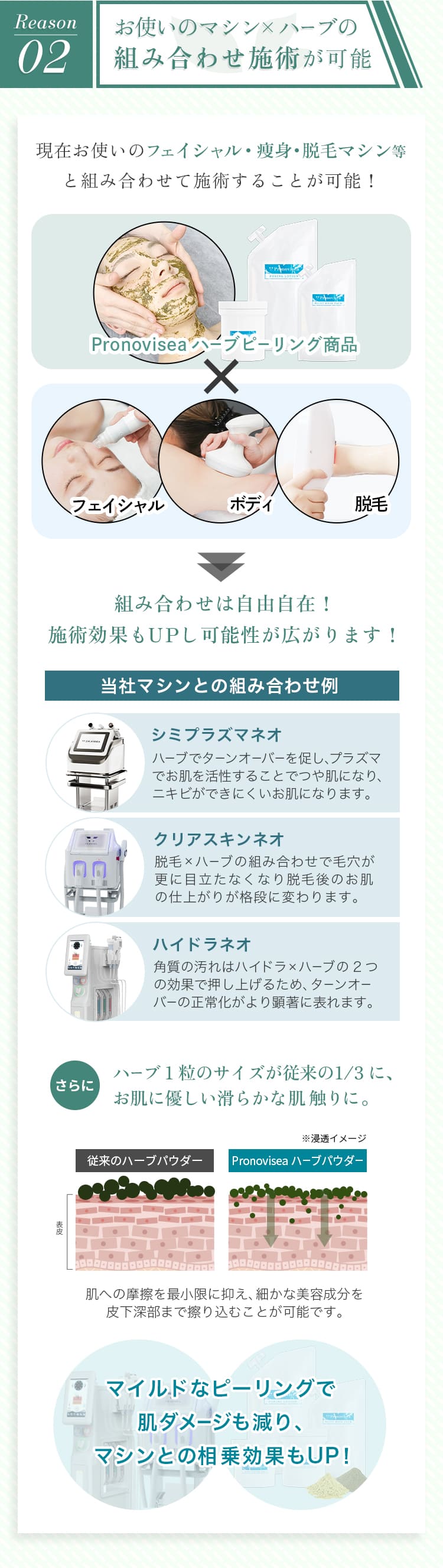 Reason2 お使いのマシン×ハーブの組み合わせ施術が可能
