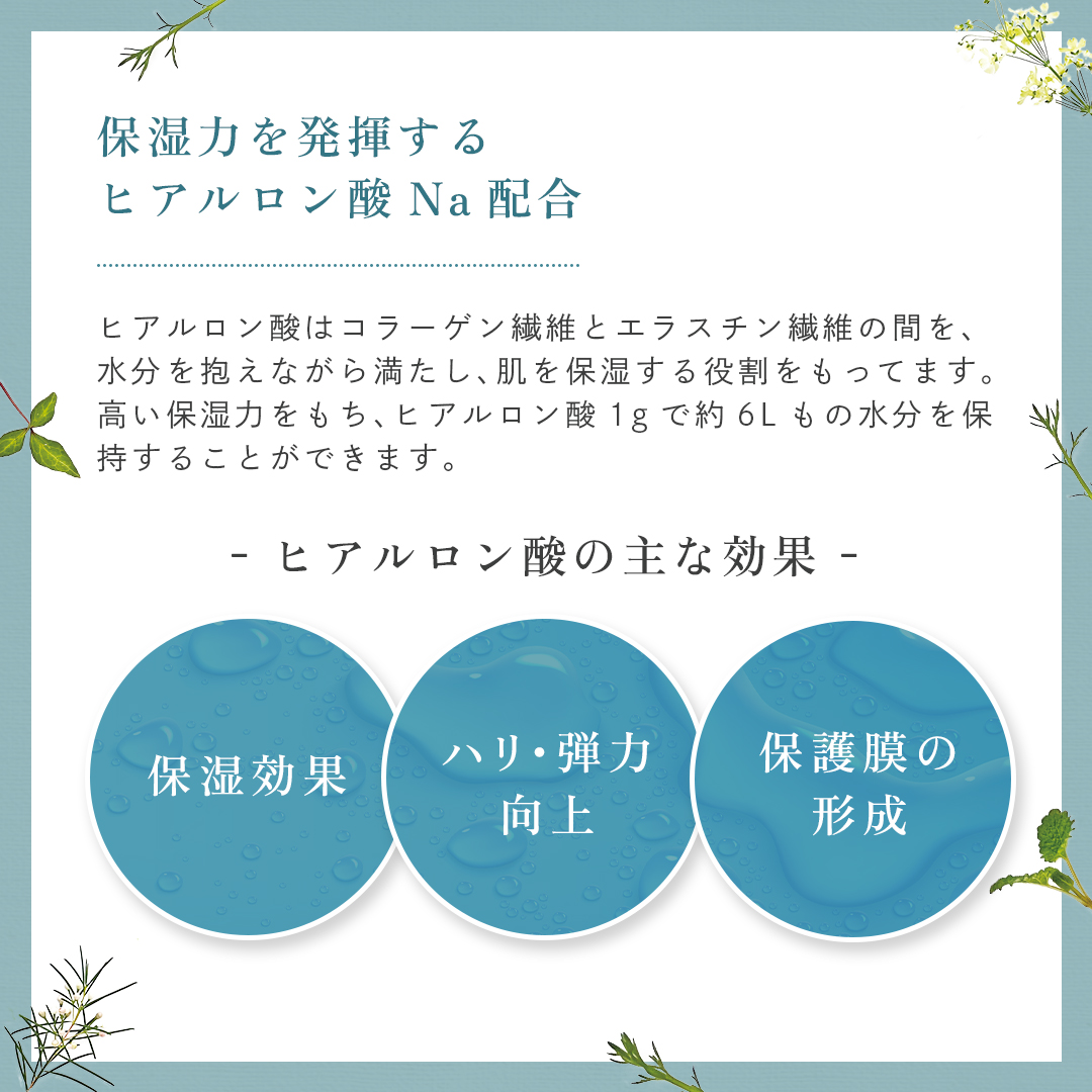 保湿力を発揮するヒアルロン酸Na配合